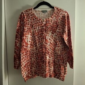 Joseph A. Women's Red and White Patterned Cardigan Sweater